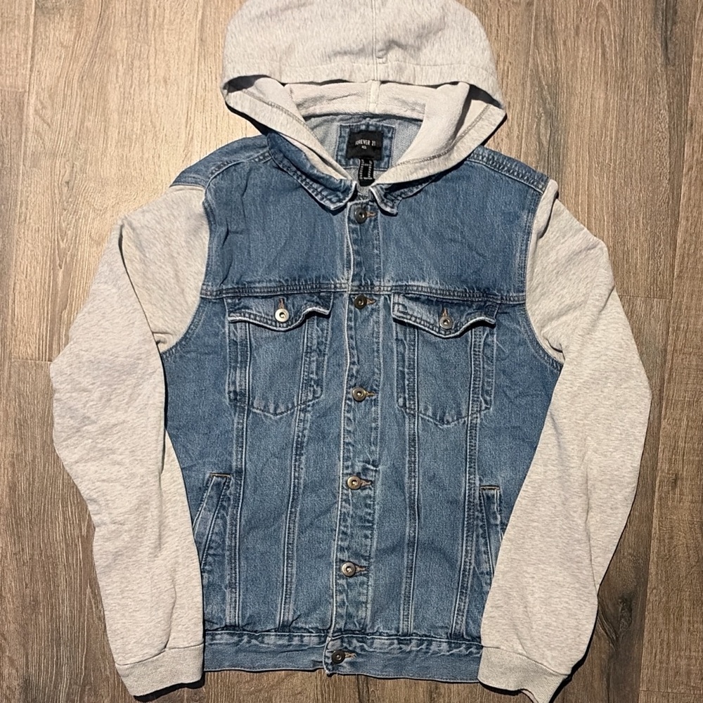 H&M Blue Denim Jacket with Gray Sleeves